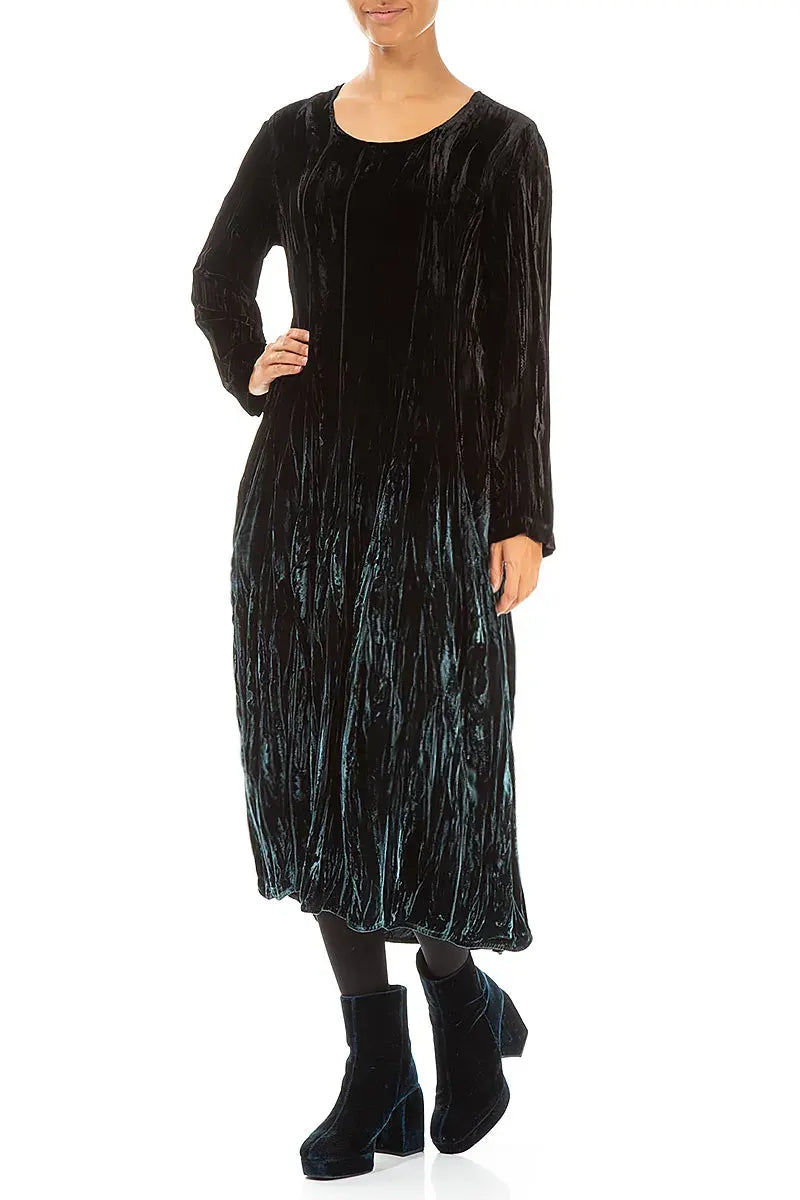 Peacock Silk Velvet Ombré Dress 4