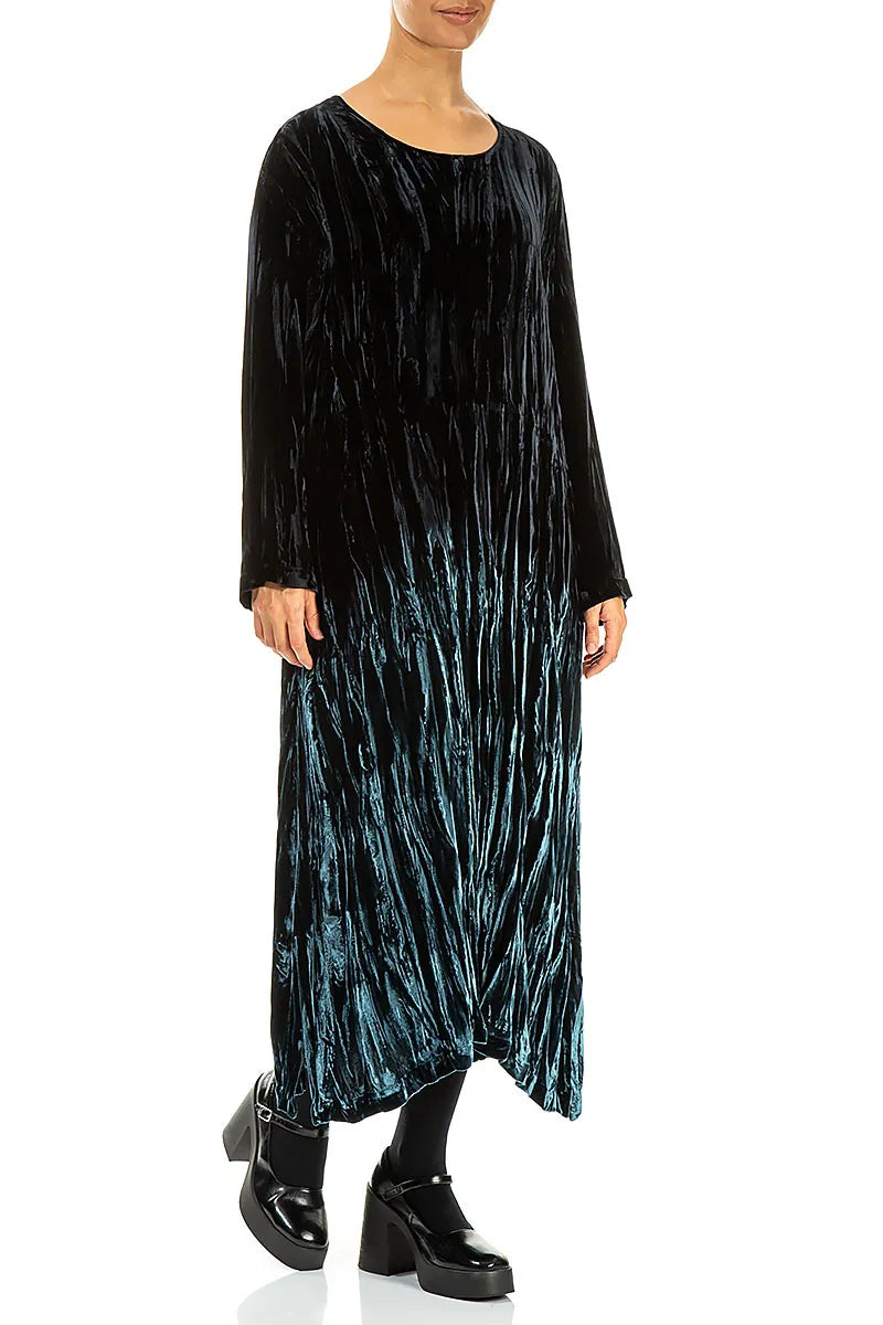 Robe droite ombrée en velours de soie à motif paon