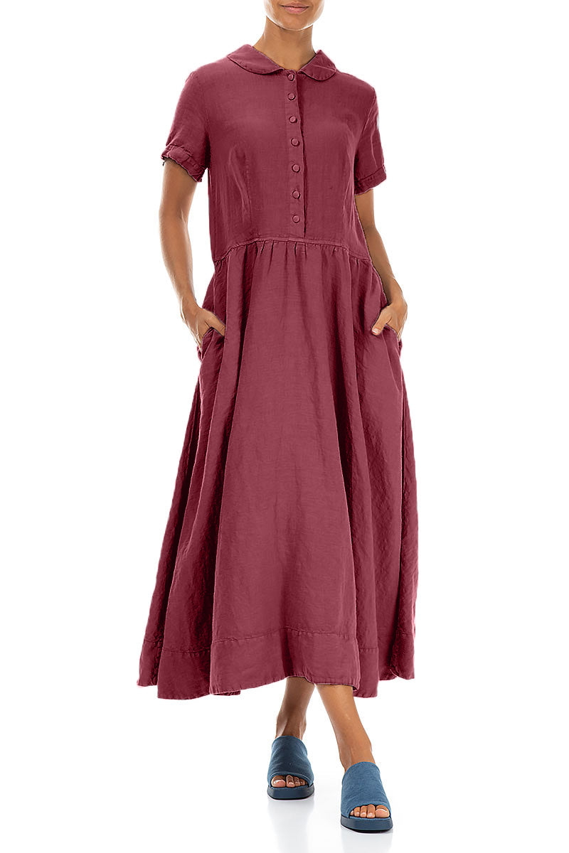 Peter Pan Collar Antique Ruby Linen Dress 4