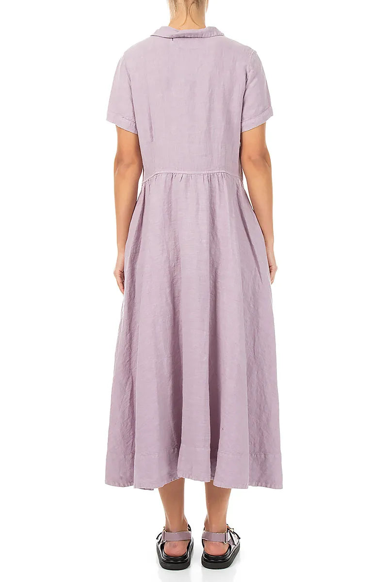 Peter Pan Collar Lilac Linen Dress 2