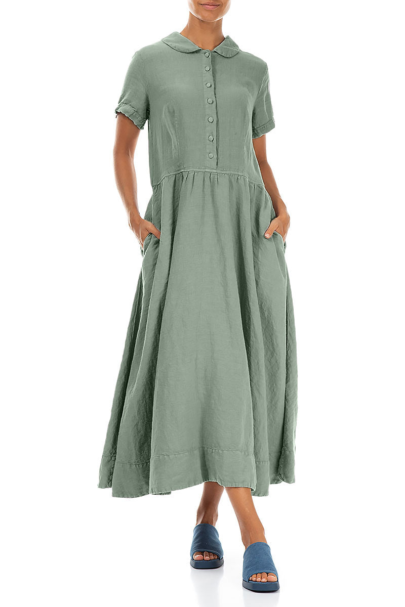 Peter Pan Collar Sage Linen Dress 4