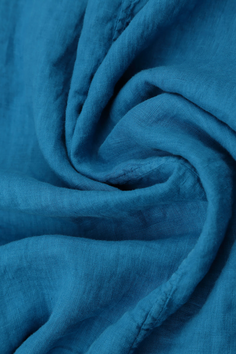 Pin-Tucked Cobalt Blue Linen Blouse 5