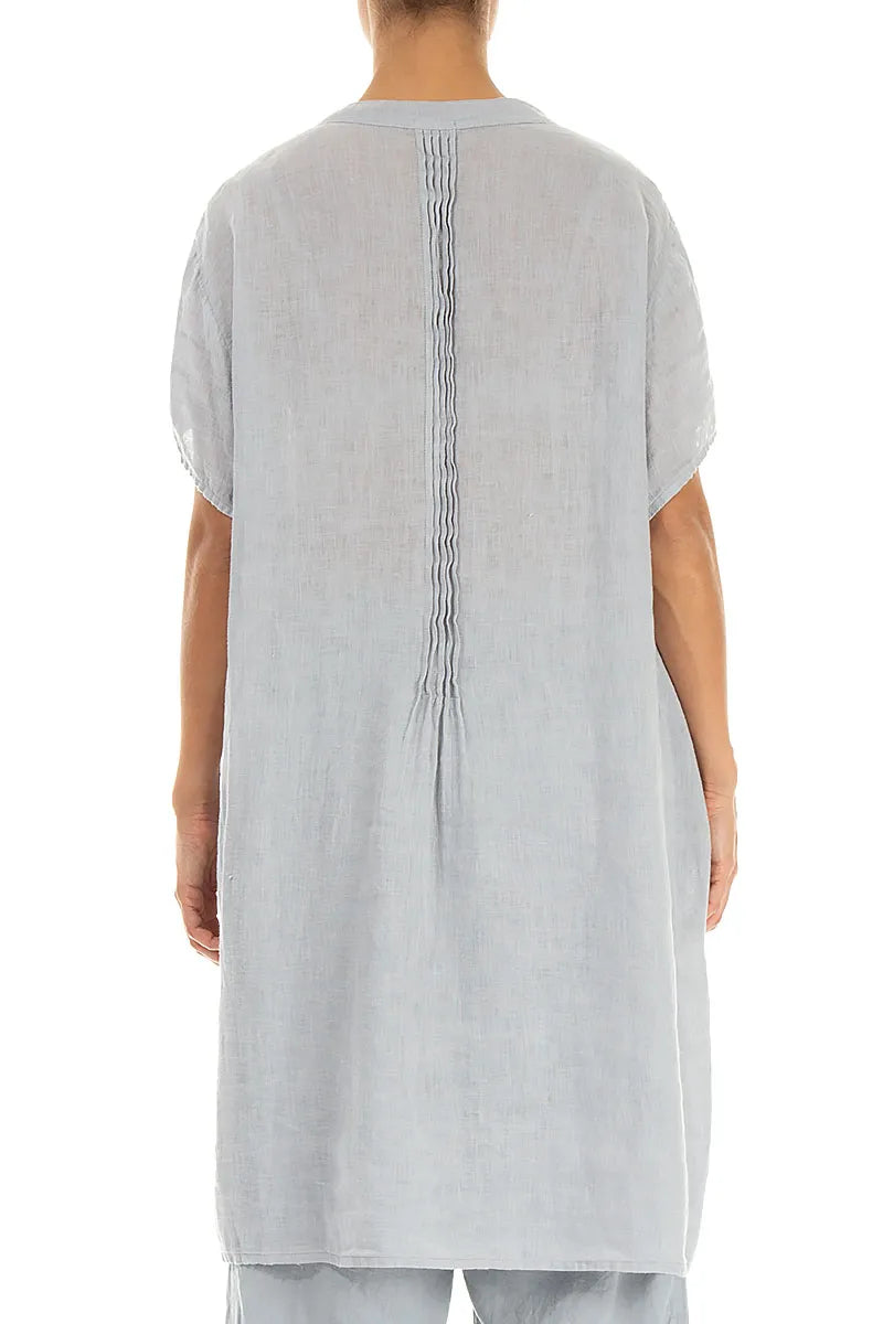 Pin-Tucked Silver Grey Gauze Linen Tunic 2