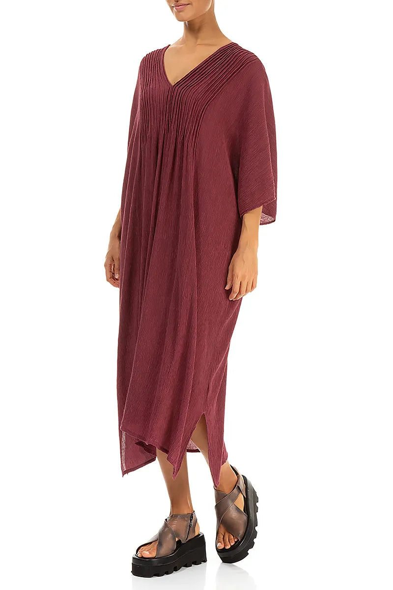 Pin Tucks Antique Ruby Silk Viscose Dress 4