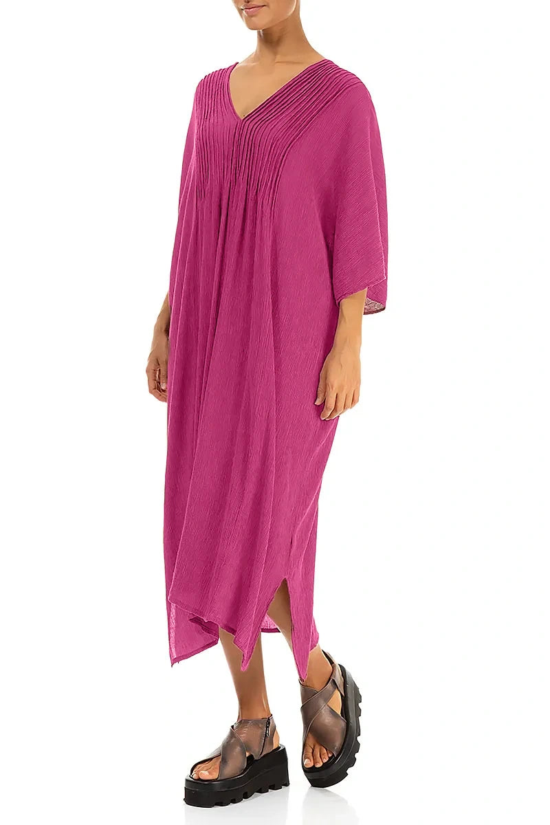 Pin Tucks Fuchsia Silk Viscose Dress 3