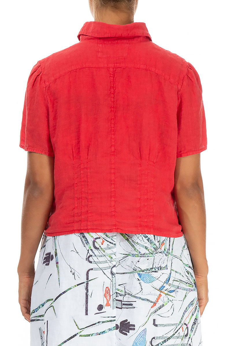 Pin Tucks Poppy Red Linen Shirt 2