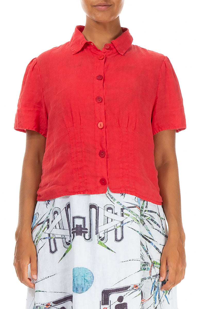 Pin Tucks Poppy Red Linen Shirt