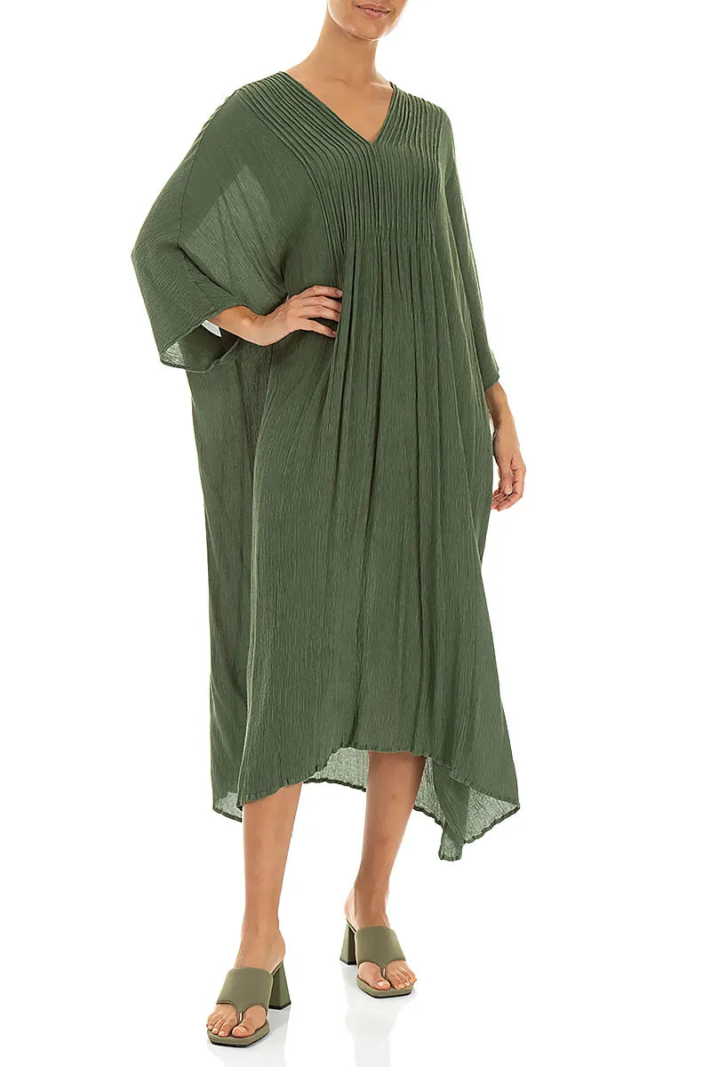 Abnäher Salbeifarbener Seidenviskose-Kleid