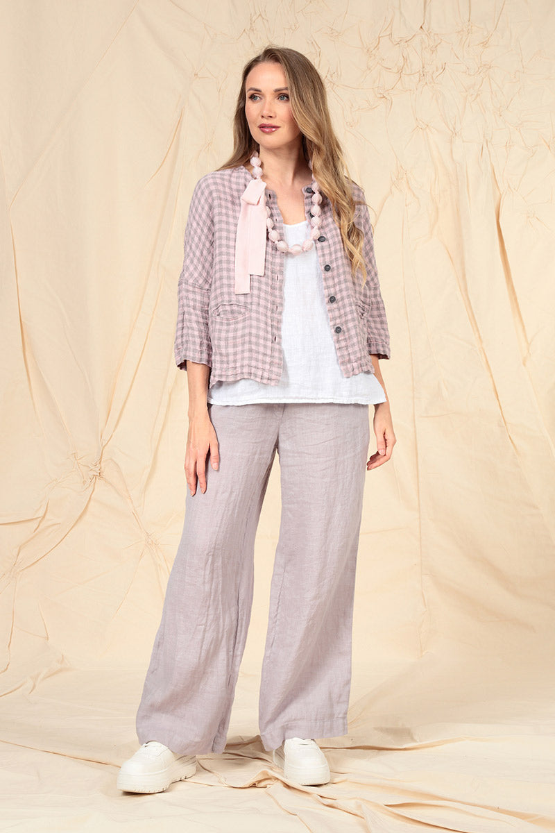 Pink Check Linen Jacket Blouse 8