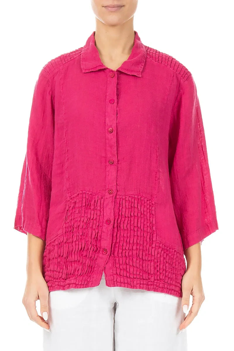 strapless open back dress Pintuck Detail Fuchsia Gauze Linen Shirt – grizas.com