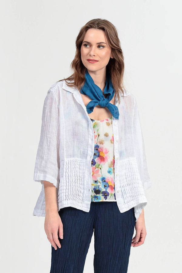 Pintuck Detail White Gauze Linen Shirt 1