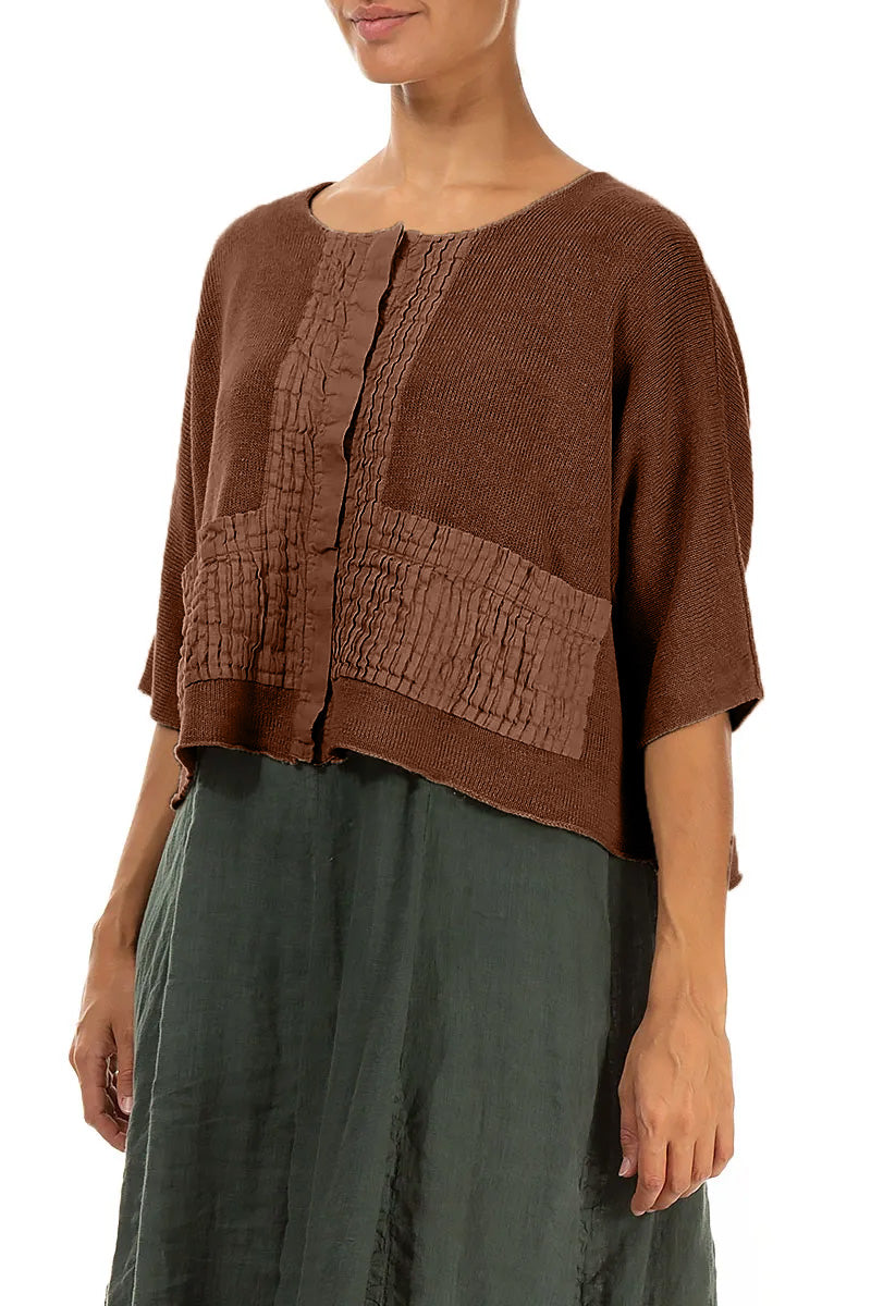 Pintuck Front Aged Copper Linen Cardigan 3