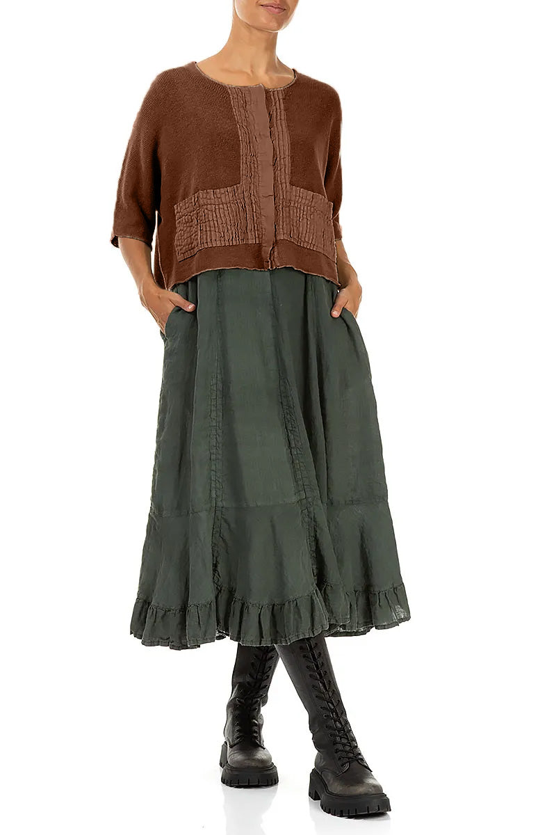 Pintuck Front Aged Copper Linen Cardigan 4