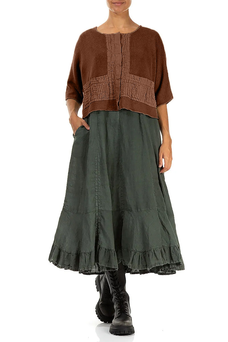 Pintuck Front Aged Copper Linen Cardigan 5