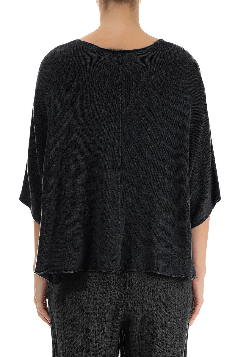 Pintuck Front Black Linen Cardigan 2