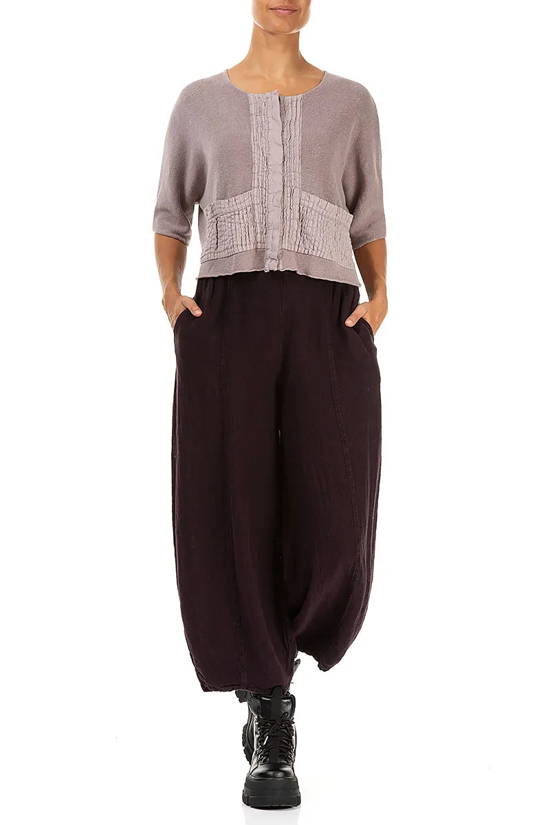 Pintuck Front Greige Linen Cardigan 4