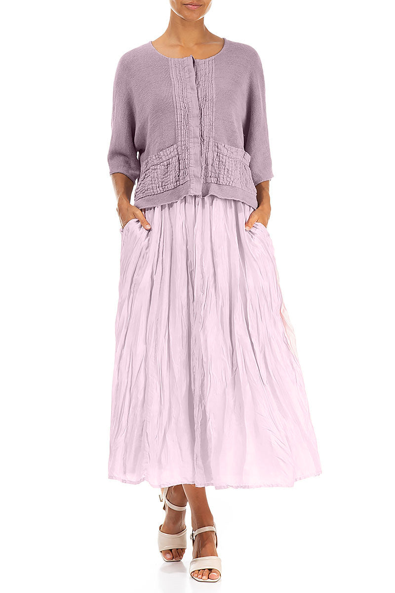 Pintuck Front Lilac Linen Cardigan