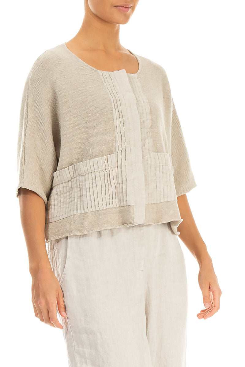 Pintuck Front Natural Linen Cardigan 3