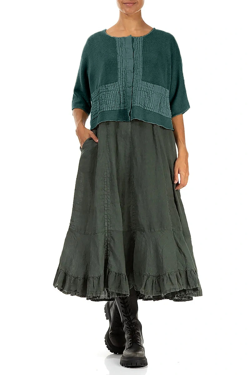 Pintuck Front Peacock Linen Cardigan 5