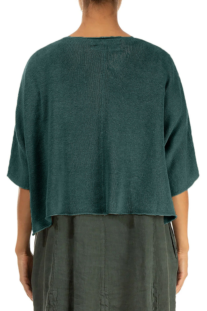 Pintuck Front Peacock Linen Cardigan 2