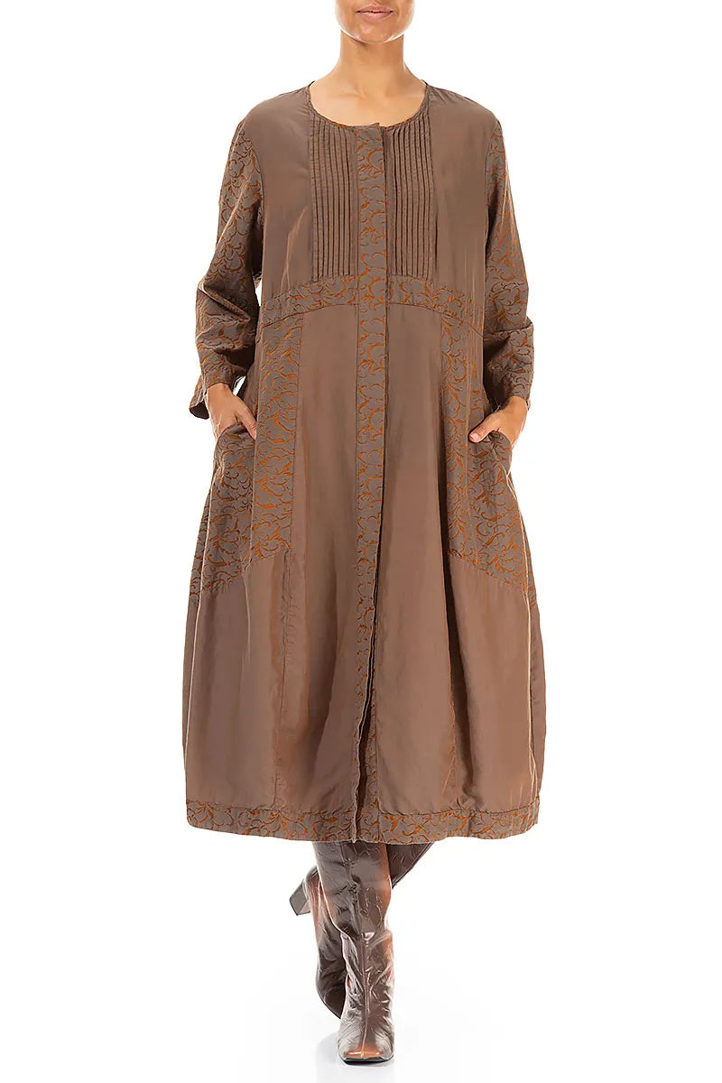 Pleated Front Aged Copper Silk Cotton Dress 4