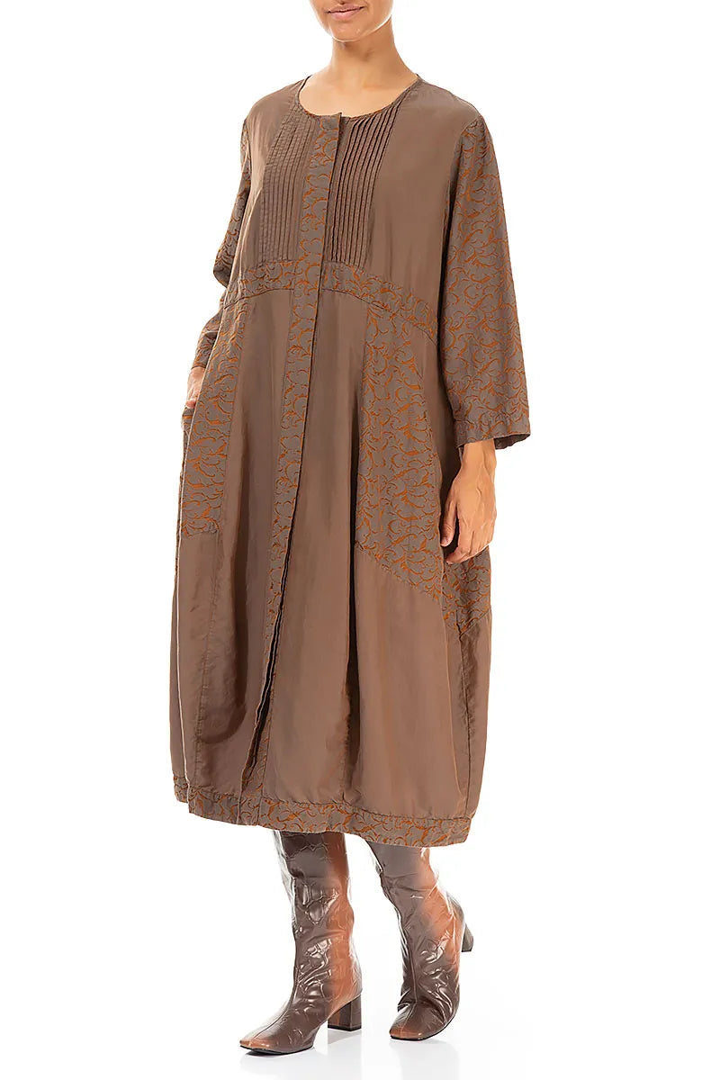 Pleated Front Aged Copper Silk Cotton Dress 3