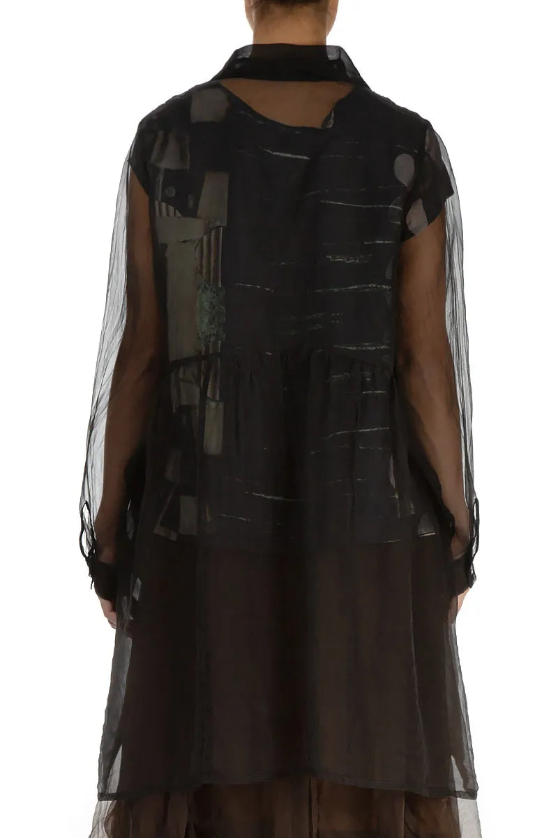 Pockets Black Silk Chiffon Jacket 3