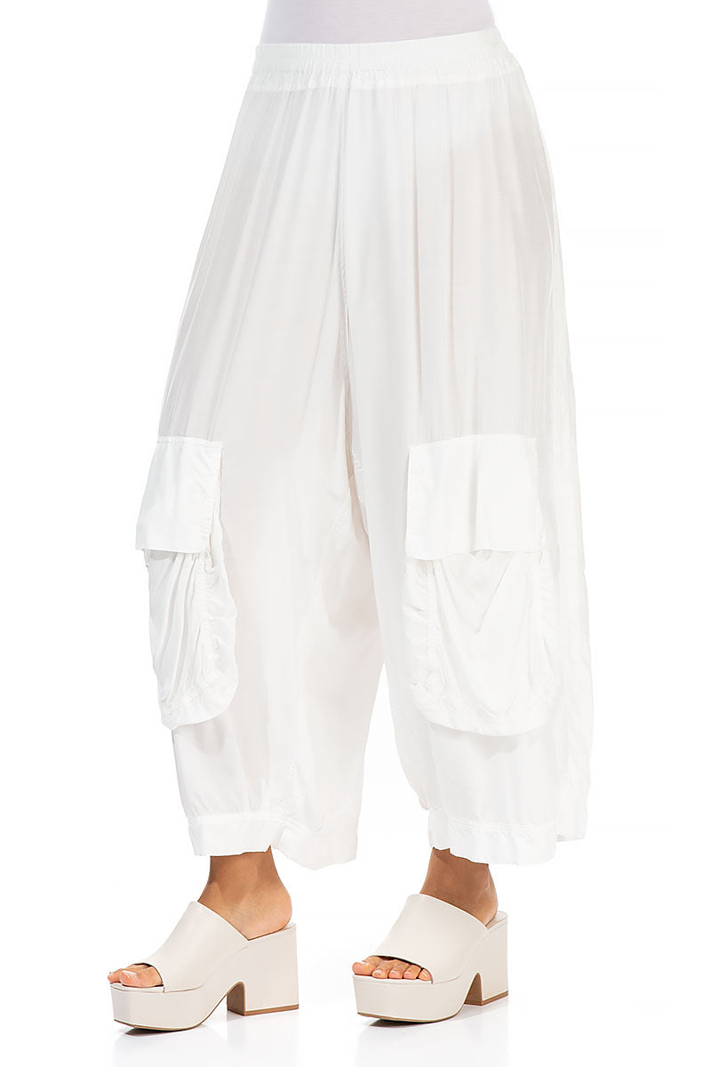 Pockets White Silk Bamboo Trousers 3