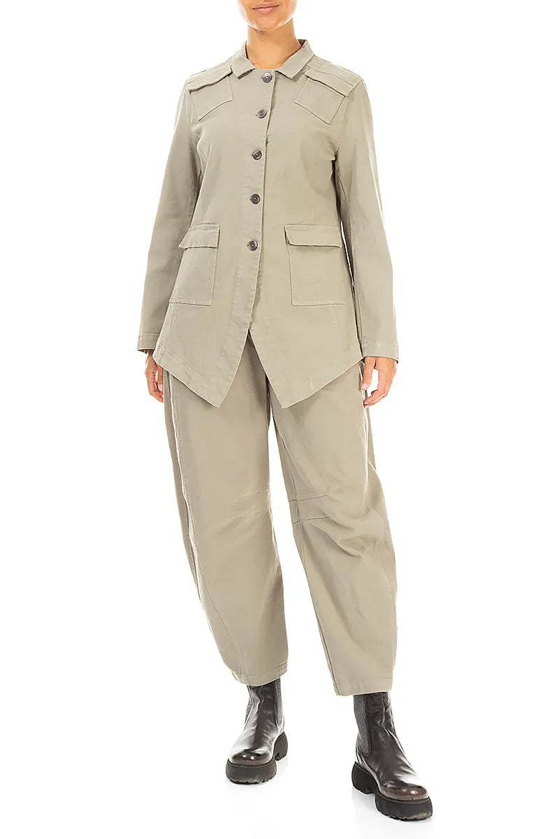 Pointed Hem Olive Grey Denim Cotton Jacket