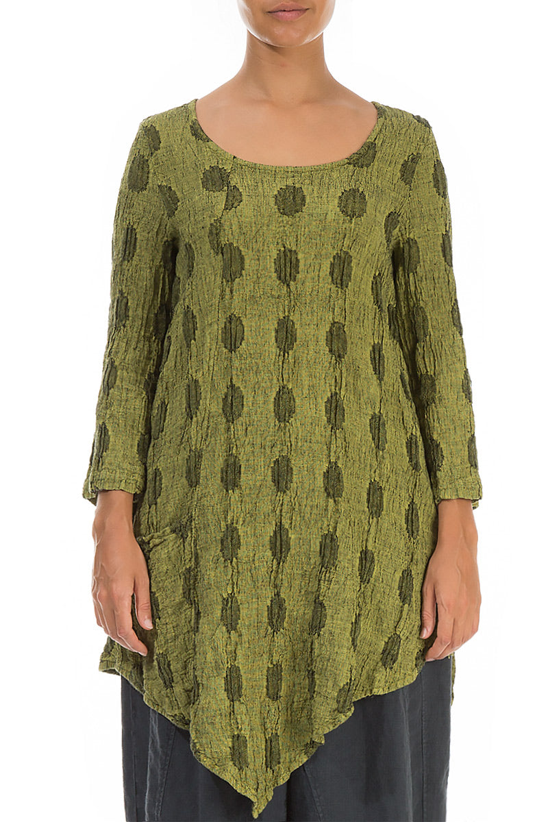 Pointed Hem Textured Bubbles Cyber Lime Linen Blouse