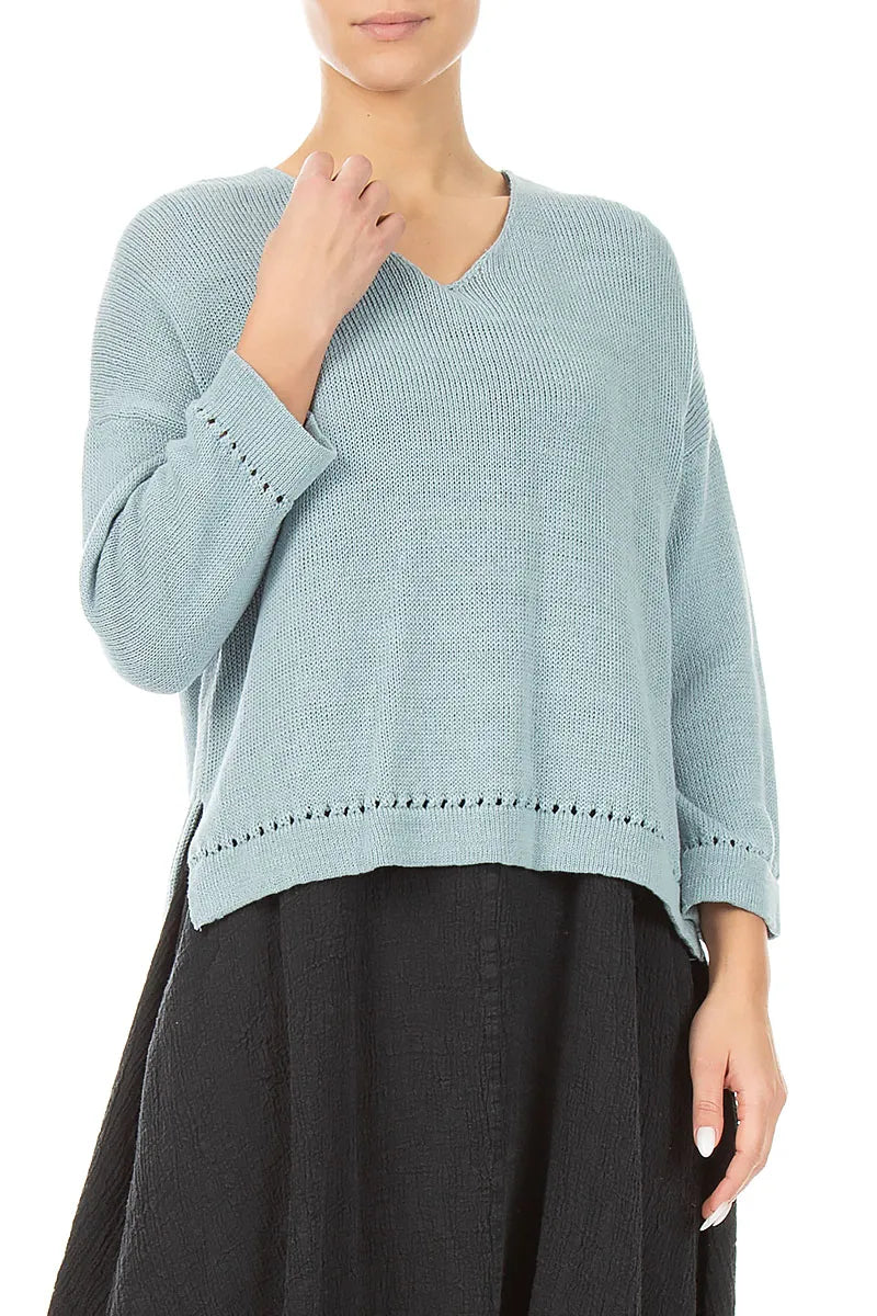 Pointelle Hem Sky Blue Linen Jumper 3