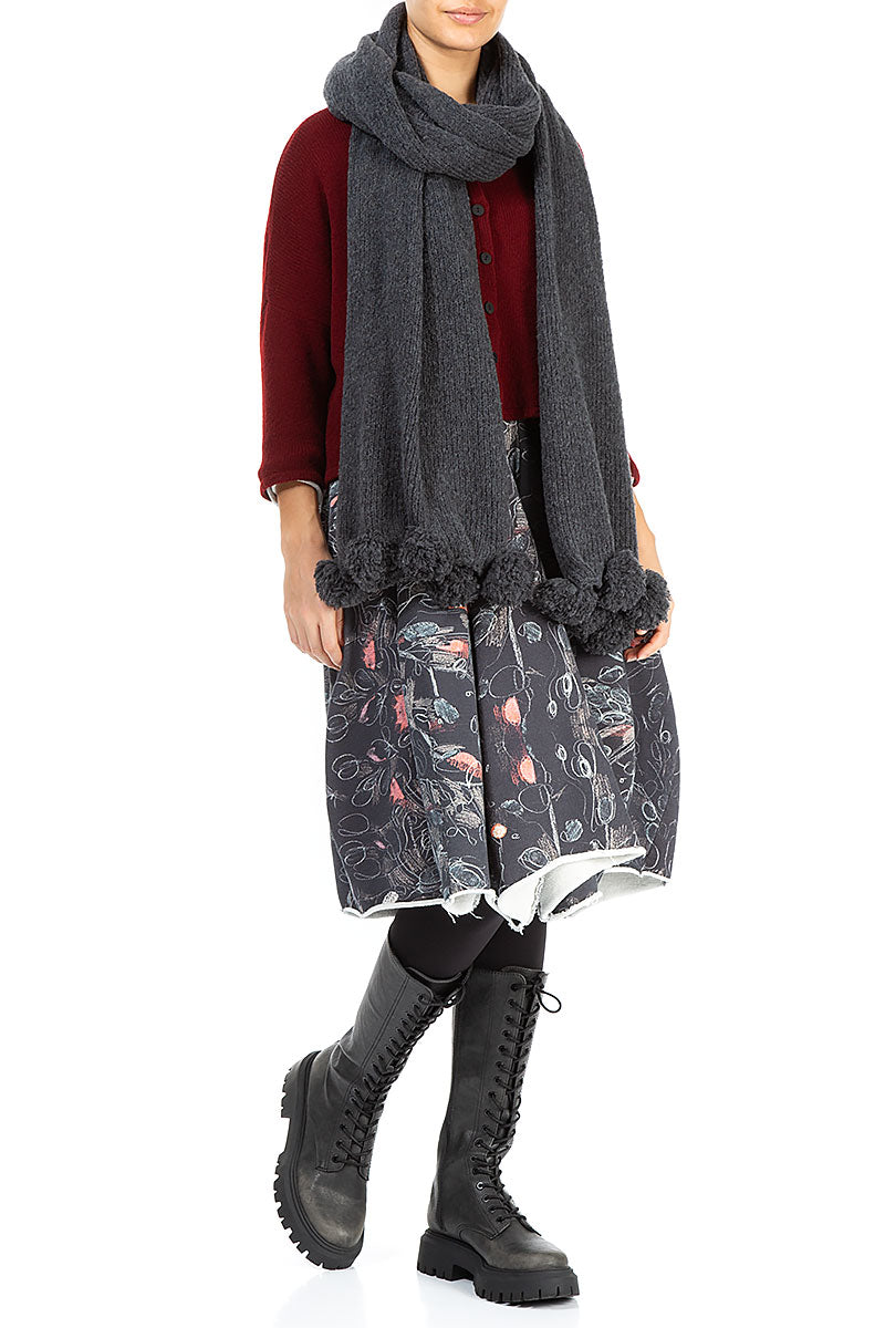 Pom-Pom Edge Dark Grey Wool Scarf 2