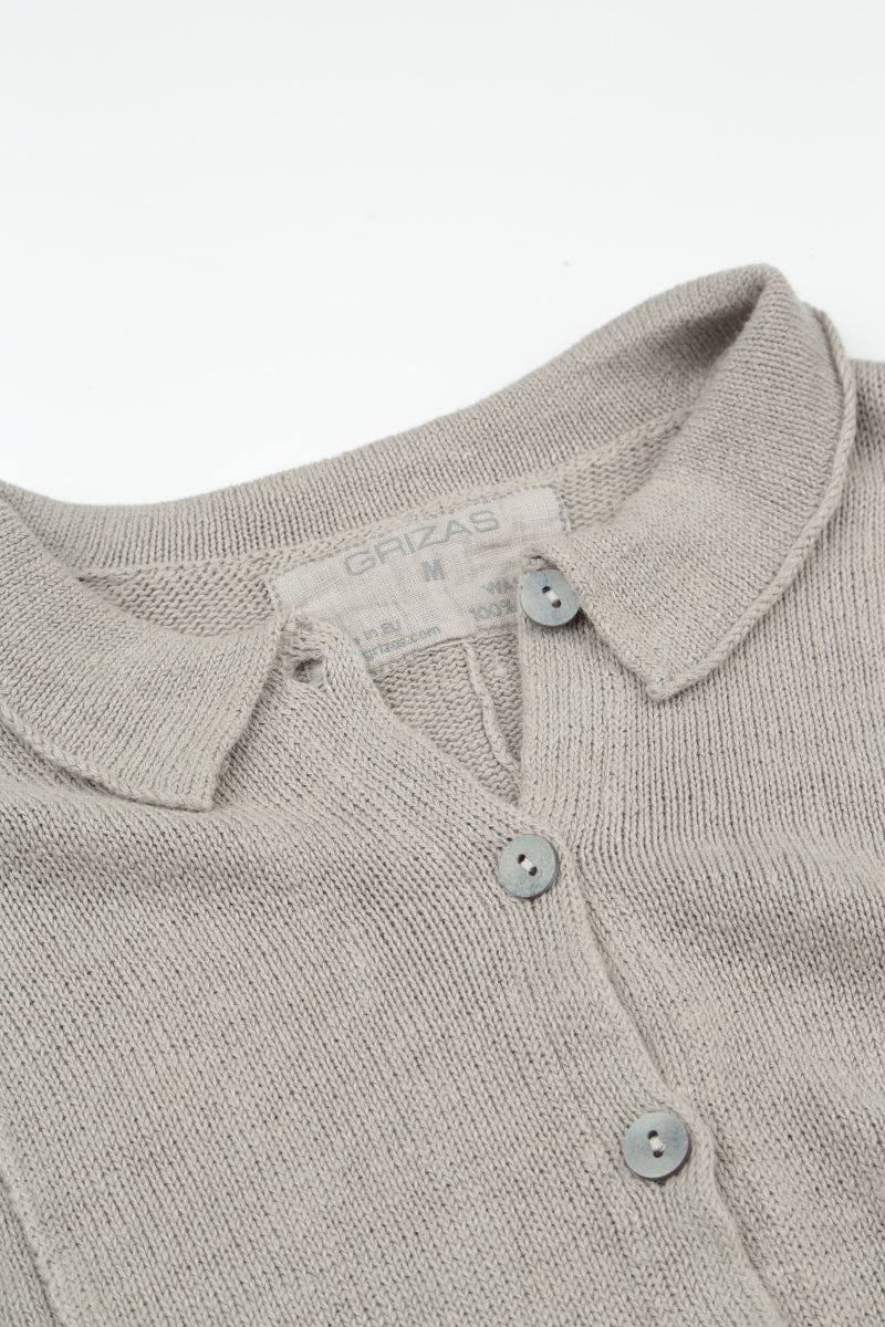 Raw Collar Soft Grey Linen Cardigan 5