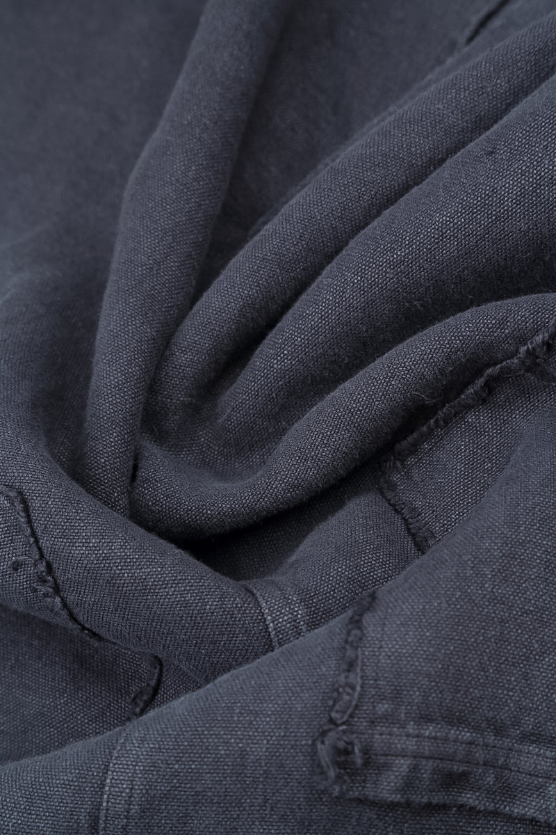 Raw Edge Pockets Slate Blue Heavy Linen Trousers 5