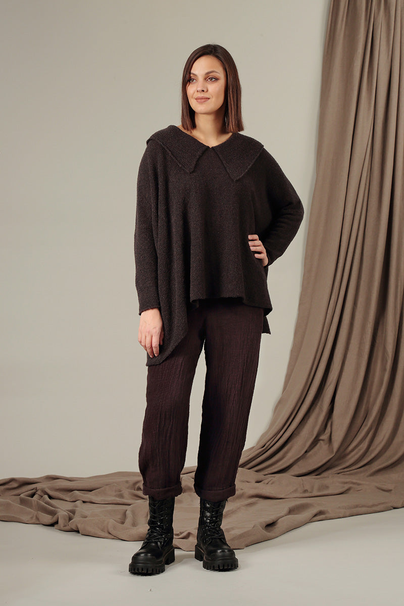 Relaxed Collar Chocolate Wool Sweater 7