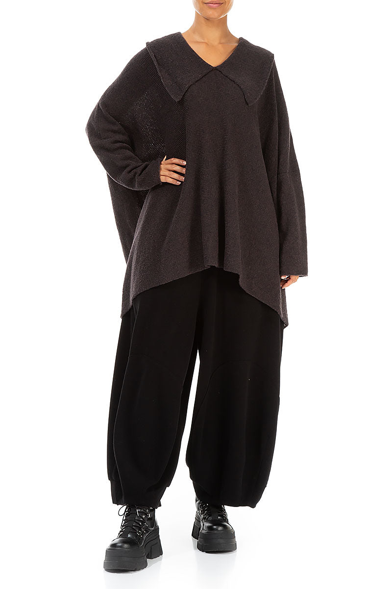 Relaxed Collar Chocolate Wool Sweater 5