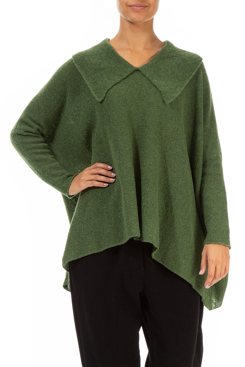 Relaxed Collar Dark Sage Wool Sweater 4