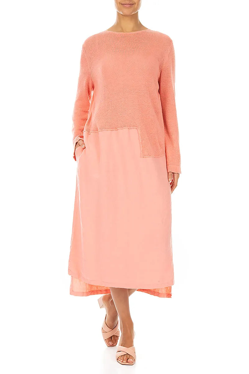 Entspanntes Koralle-Leinenkleid