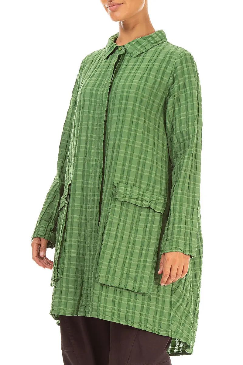 Relaxed Shamrock Green Checkered Linen Cotton Jacket 3