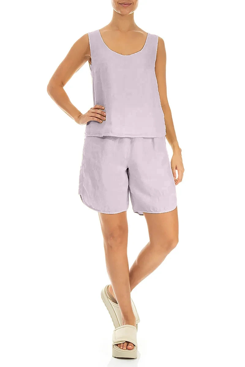 Relaxed Side-Slit Lilac Linen Shorts