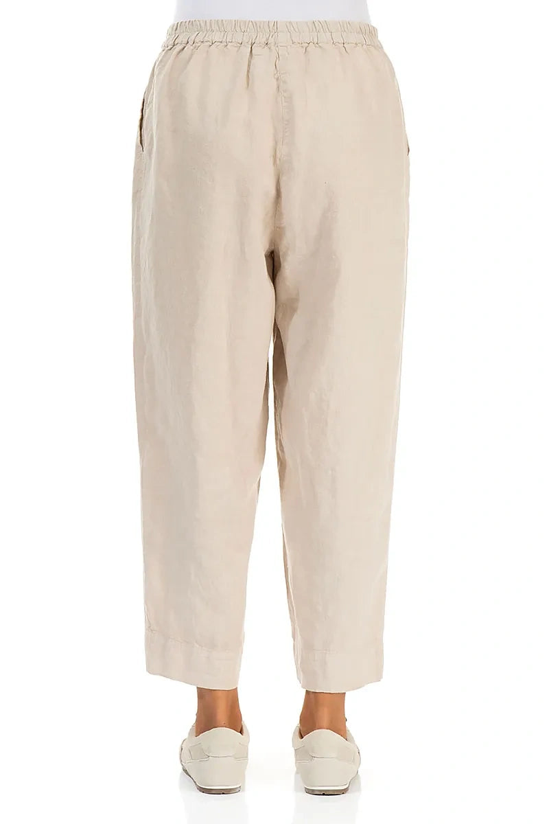 Relaxed Taper Beige Linen Trousers 2