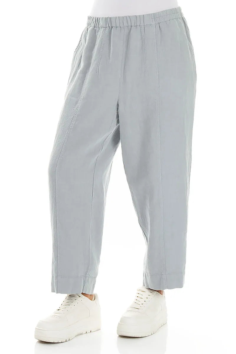 Relaxed Taper Silver Grey Linen Trousers