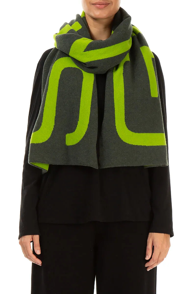 Reversible Lime Green & Charcoal Soft Wool Scarf