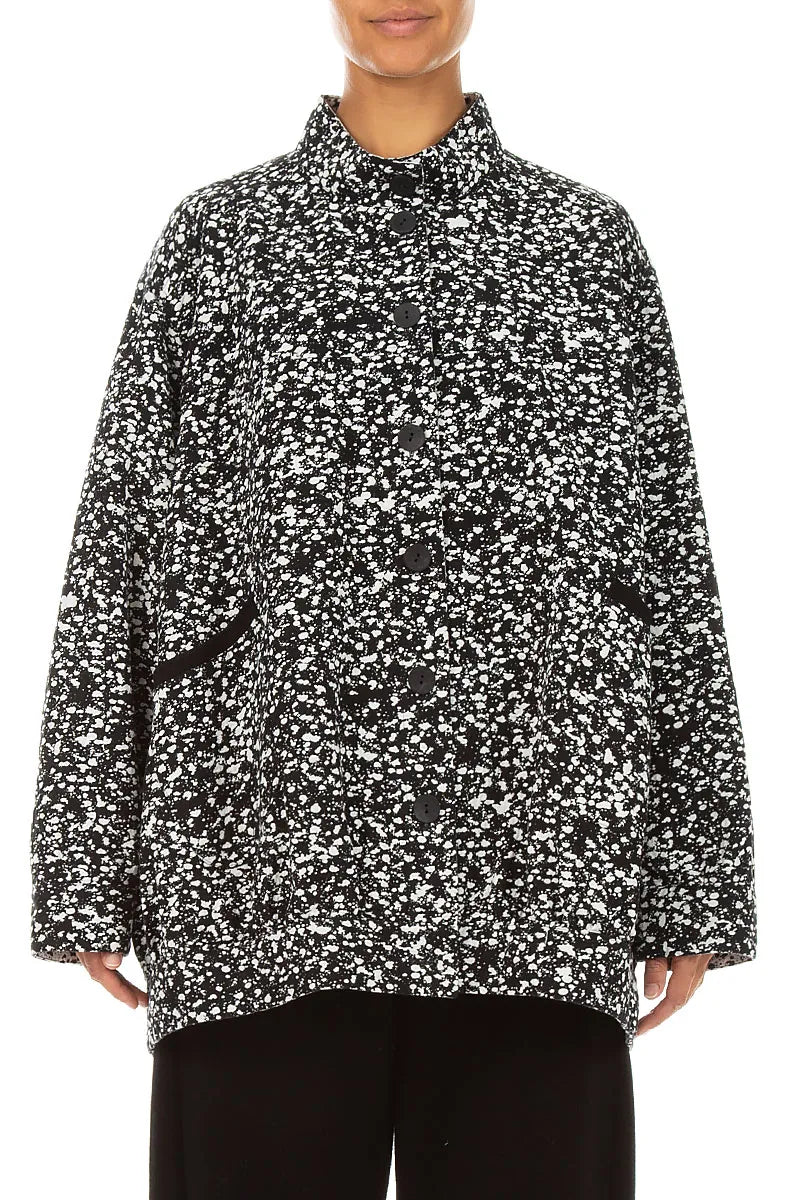 Reversible Speckled Black White Cotton Jacket Coat