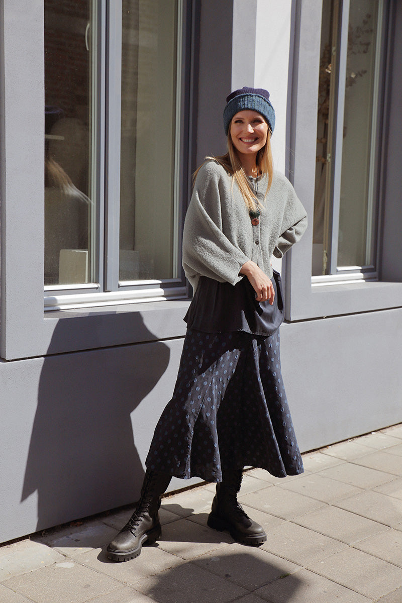 Ribbed Dual Midnight Blue Wool Beanie Hat 6