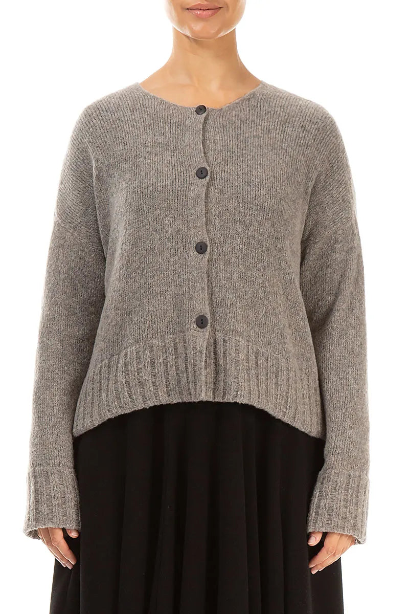 Ribbed Hem Light Brown Wool Cardigan 1