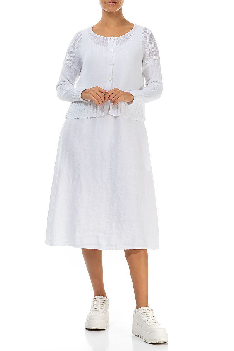 Ribbed Hem White Linen Cardigan 4