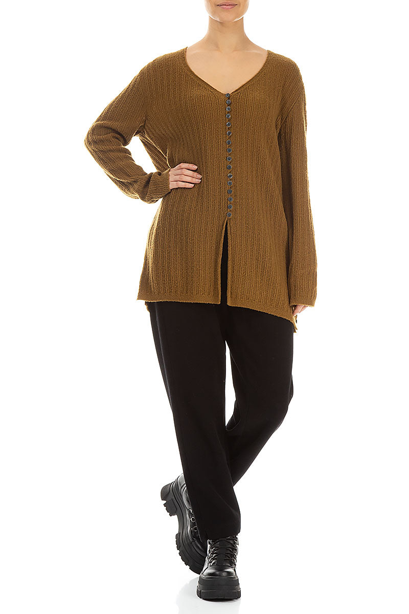 Ribbed Mustard Wool Cardigan 4