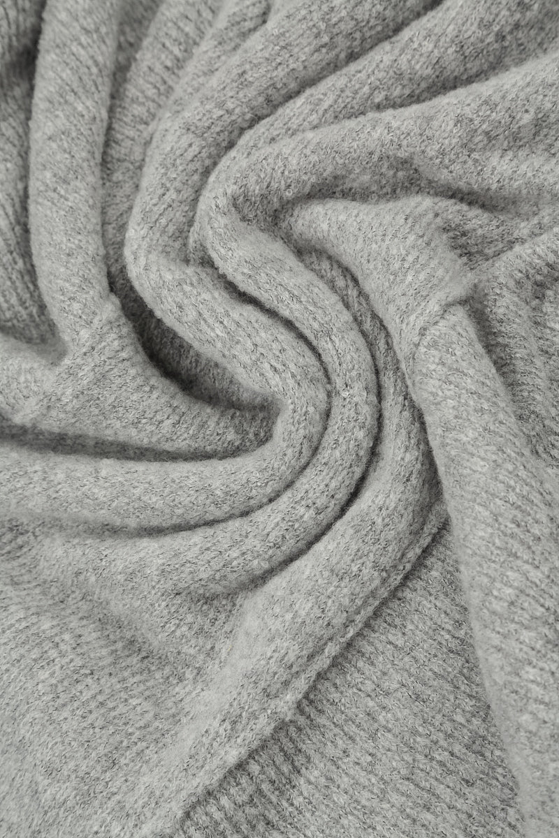 Ribbed Neck Light Grey Wool Sweater 5