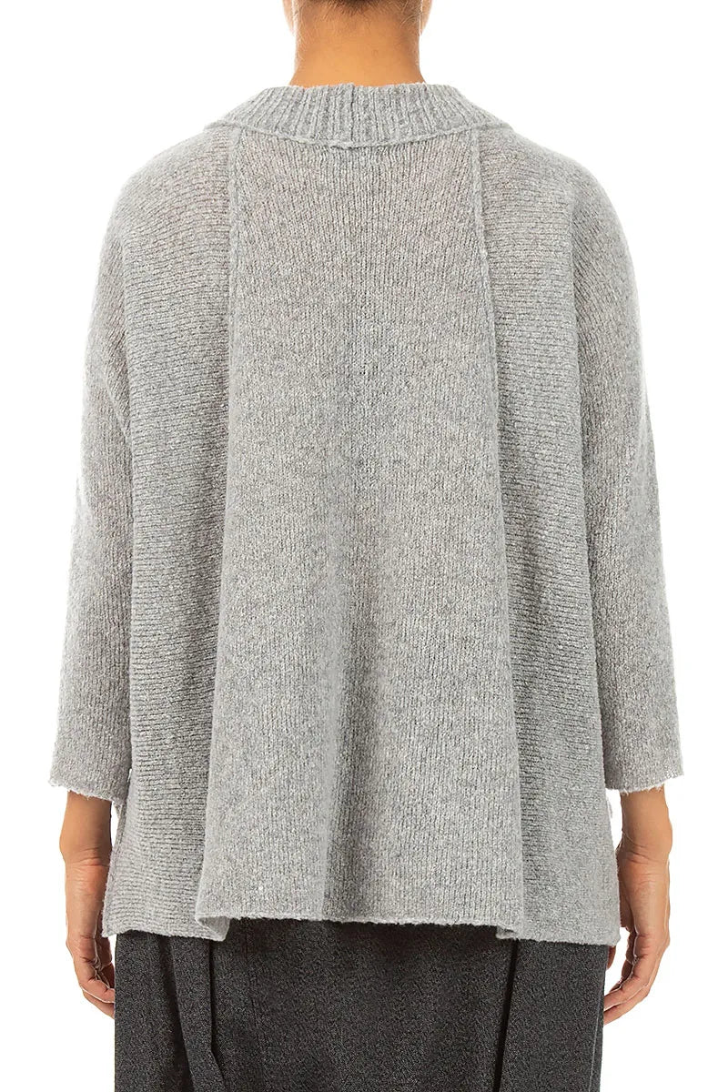 Ribbed Neck Light Grey Wool Sweater 2